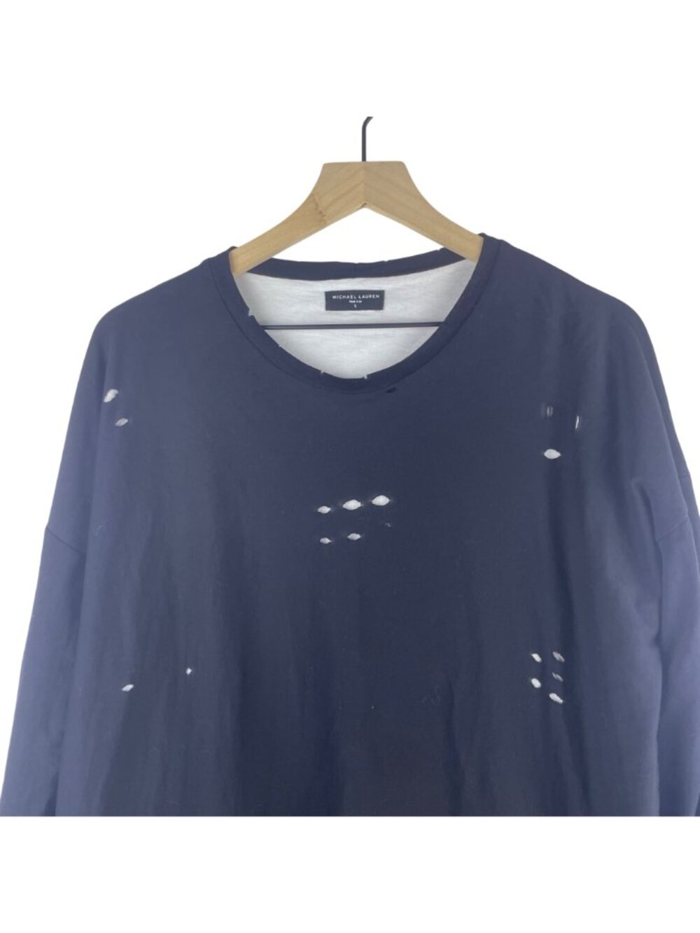 Michael Lauren Distressed Black Long Sleeve Supima Cotton T-Shirt Large Revolve - Picture 2 of 9